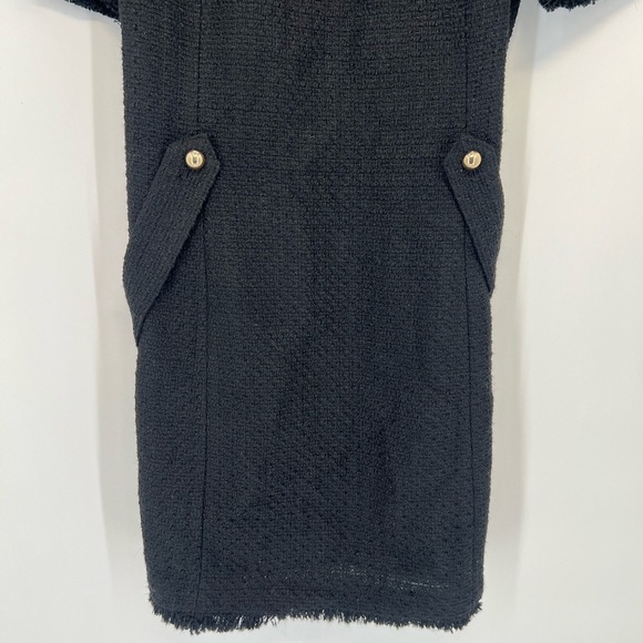 H&M Wool Blend Boucle Tweed Belted Frill Trim Mini Dress In Black - Picture 4 of 8